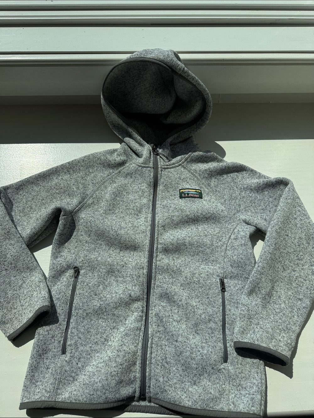 L.L. Bean Kids' Hooded Full-Zip Jacket in Heather Gray fleece lined
